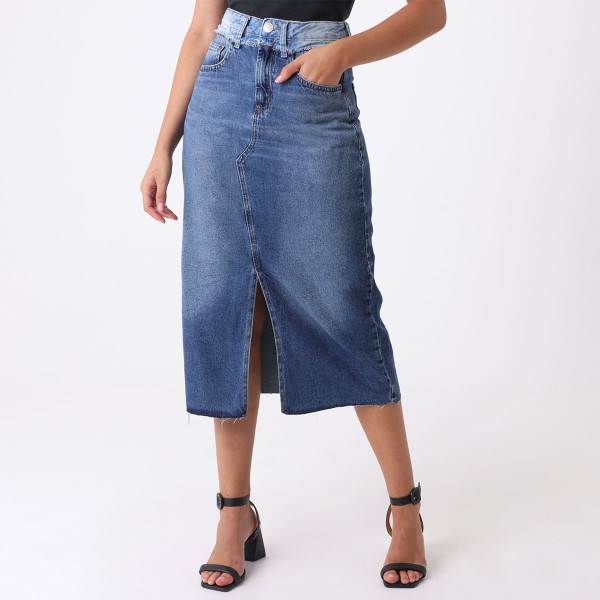 Saia Liso Jeans Ink