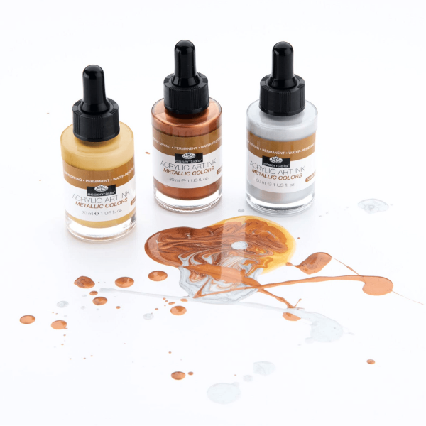 Encontraproduto.com.br - Kit Tinta Nankin Cores 03 Cores Acrylic Ink Metallic Colors Royal e Langnickel - Ink-set3