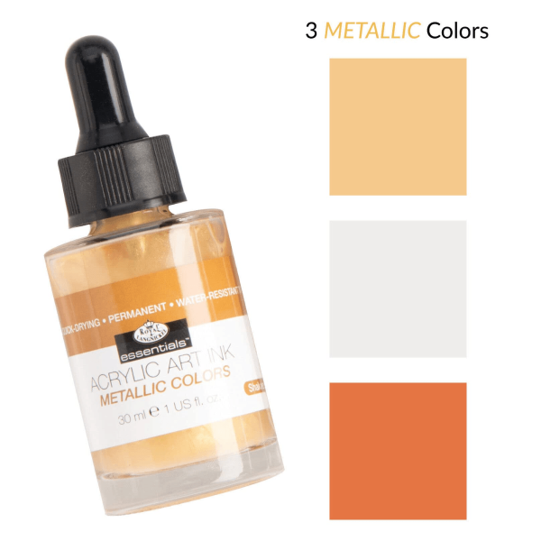 Encontraproduto.com.br - Kit Tinta Nankin Cores 03 Cores Acrylic Ink Metallic Colors Royal e Langnickel - Ink-set3