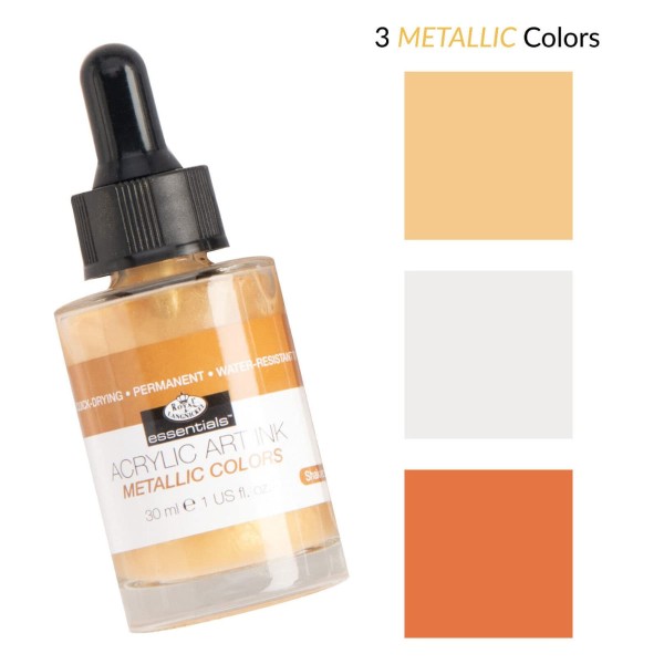 Encontraproduto.com.br - Kit Tinta Nankin Cores 03 Cores Acrylic Ink Metallic Colors Royal e Langnickel - Ink-set3