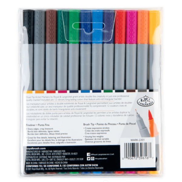 Encontraproduto.com.br - Kit Marcadores com 12 Peças Dual-tip Artist Markers Royal e Langnickel - Mark-2201