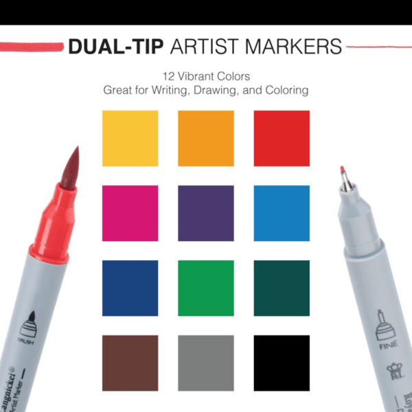 Encontraproduto.com.br - Kit Marcadores com 12 Peças Dual-tip Artist Markers Royal e Langnickel - Mark-2201