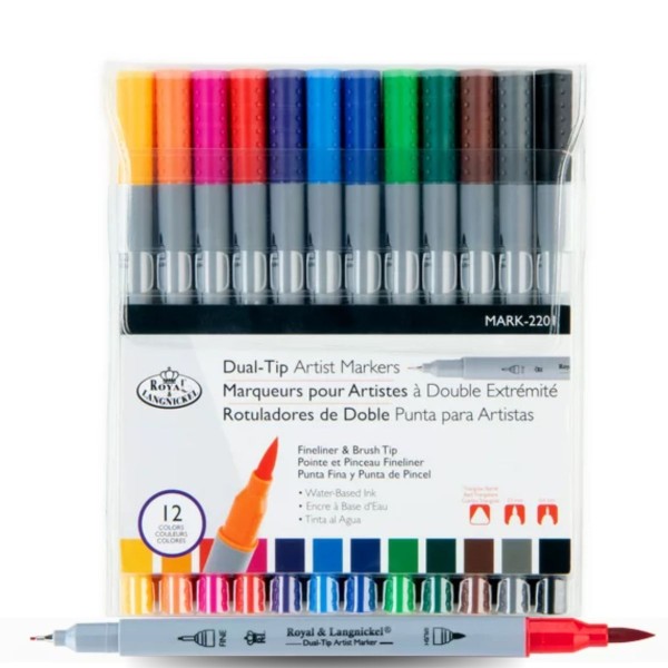 Encontraproduto.com.br - Kit Marcadores com 12 Peças Dual-tip Artist Markers Royal e Langnickel - Mark-2201