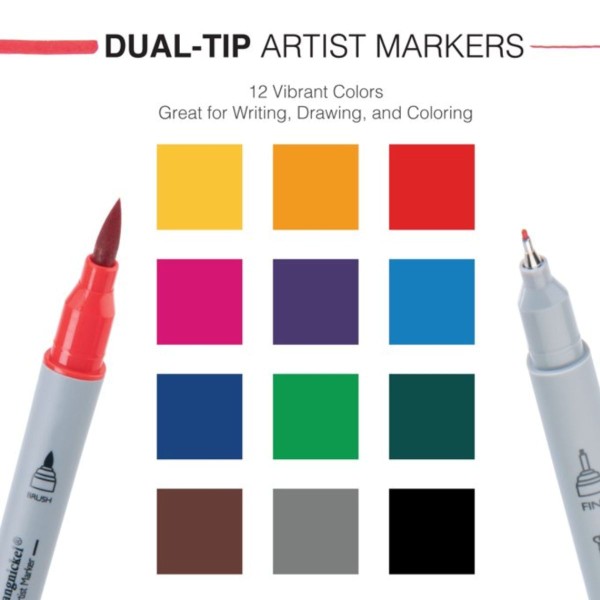 Encontraproduto.com.br - Kit Marcadores com 12 Peças Dual-tip Artist Markers Royal e Langnickel - Mark-2201
