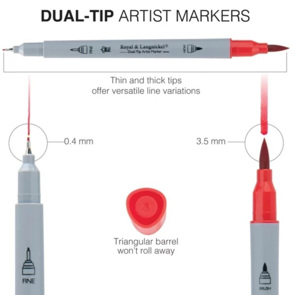 Encontraproduto.com.br - Kit Marcadores com 12 Peças Dual-tip Artist Markers Royal e Langnickel - Mark-2201