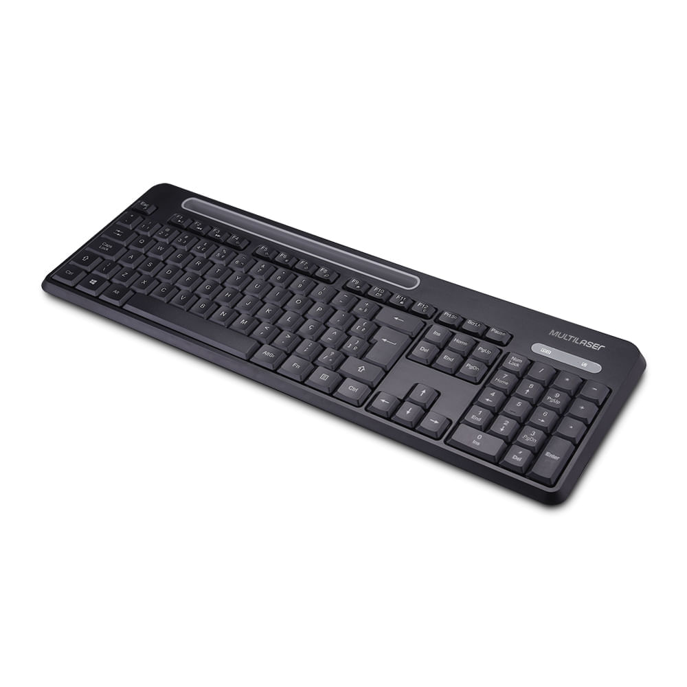 Encontraproduto.com.br - Combo Teclado e Mouse Multimidia Sem Fio 2.4Ghz Usb Preto com Apoio para Smartphones Multilaser - TC280OUT - [Reembalado]