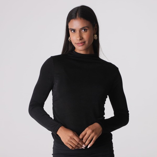Blusa Manga Longa Gola Alta Preto - Urbano
