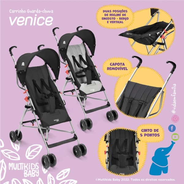 Encontraproduto.com.br - Carrinho Guarda Chuva Venice 6M-15kgs Preto Multikids Baby - BB337OUT [Reembalado]