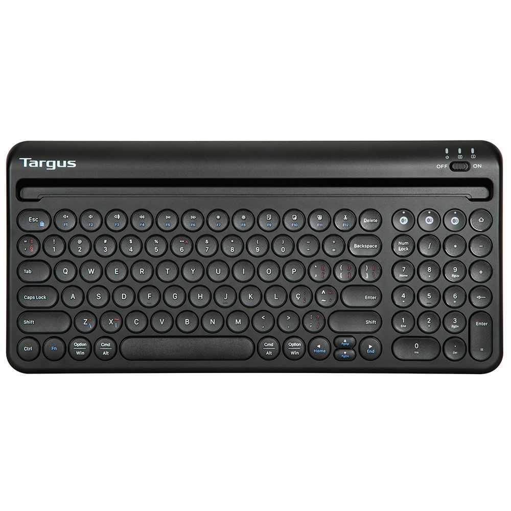 Encontraproduto.com.br - Teclado Sem Fio Apoio p/ Tablet Antimicrobiano Dual Mode Bluetooth 5.1 + USB 2.4ghz até 3 Dispositivos Targus - AKB867