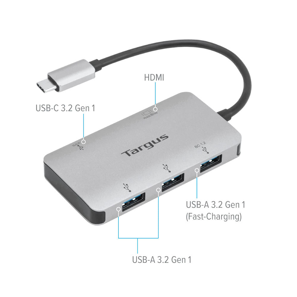 Encontraproduto.com.br - Adaptador de Vídeo Targus Multi-Port USB-C 4K HDMI c/Leitor de Cartão 100W PD Pass-Thru ACA958USZ