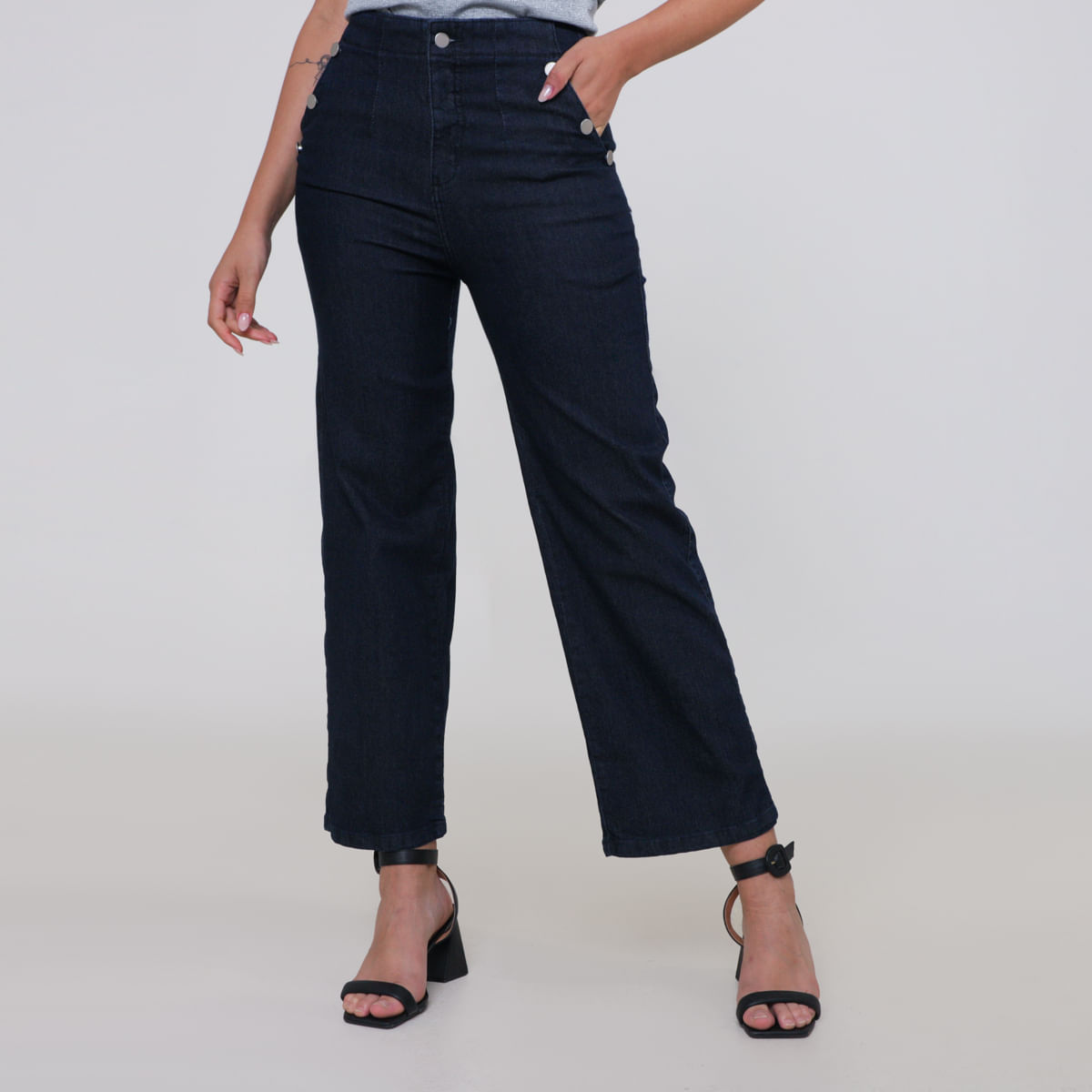Calça Jeans Navy Cintura Super Alta Liso Jeans