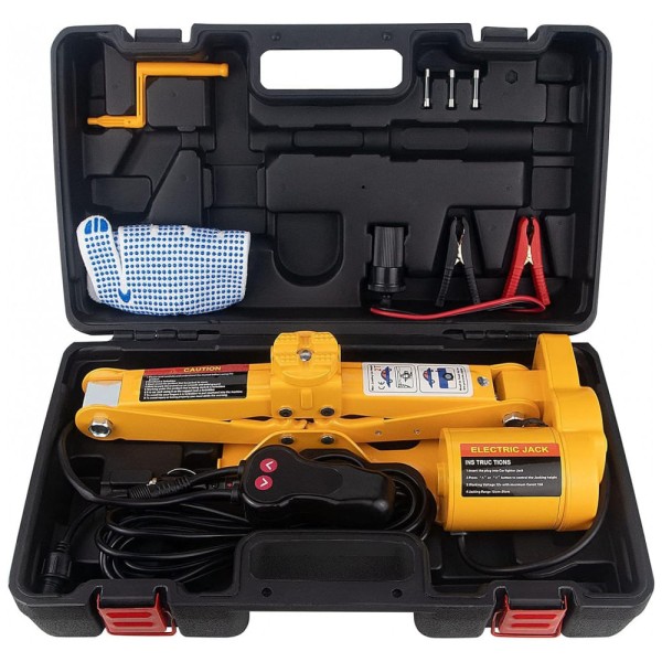 Macaco Elétrico Automotivo Hidráulico com Caixa de Emergência para Pneu, Suporta até 2 Toneladas, NTHPOWER, Amarelo