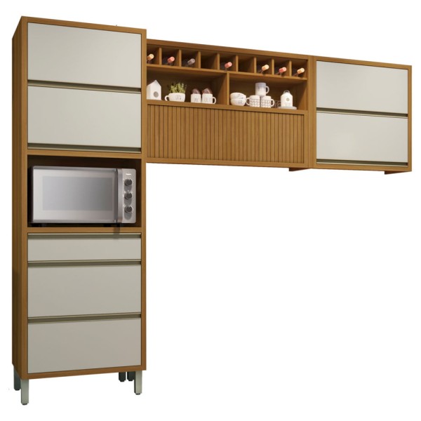 Encontraproduto.com.br - Cozinha Compacta 5 Portas 3 Gavetas Freijó/Off White Baronesa Nesher Móveis