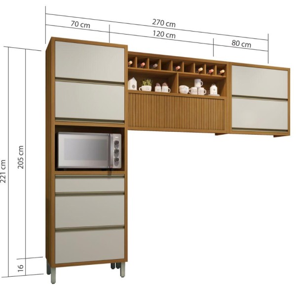 Encontraproduto.com.br - Cozinha Compacta 5 Portas 3 Gavetas Freijó/Off White Baronesa Nesher Móveis