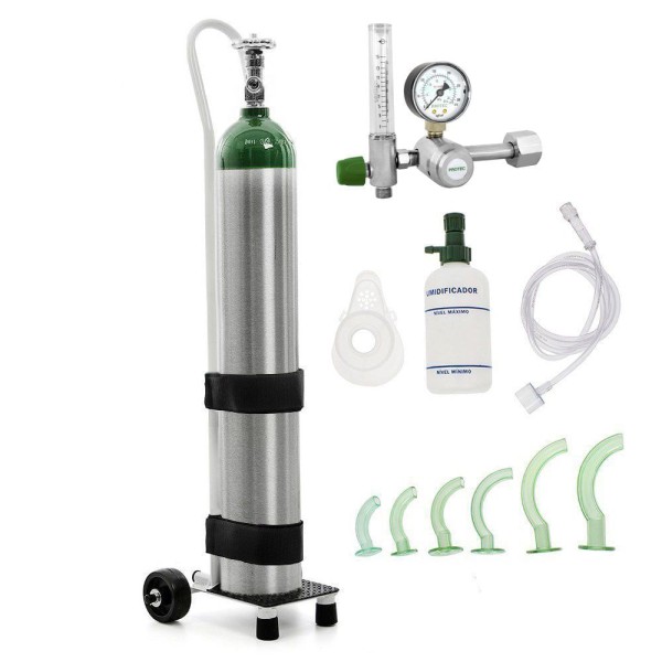 Encontraproduto.com.br - Kit Oxigênio Portátil 5 Litros Alumínio com Carrinho Sem Carga