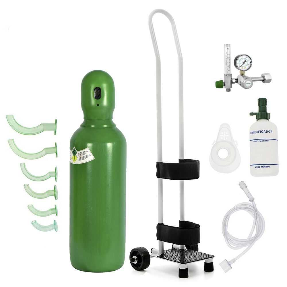 Encontraproduto.com.br - Kit Oxigênio Portátil 7 Litros Aço com Carrinho Sem Carga