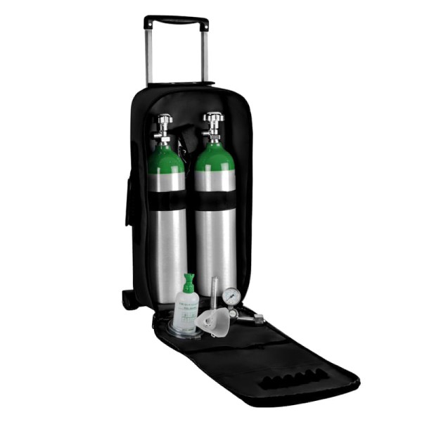 Kit Oxigênio 3L 2 Cilindros Bolsa com Rodinhas Preta
