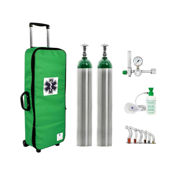 Kit Oxigênio 5L 2 Cilindros Bolsa com Rodinhas Verde