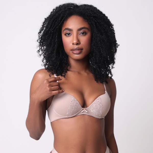 Encontraproduto.com.br - Sutiã Microfibra Renda Bege - Uniq