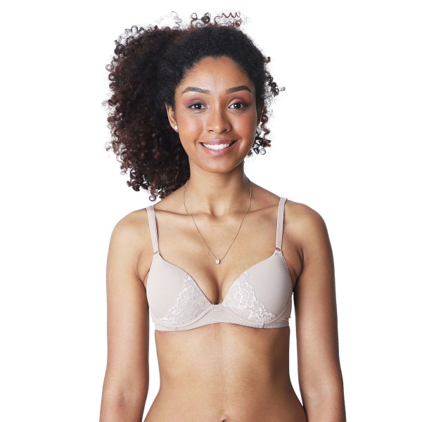Encontraproduto.com.br - Sutiã Microfibra Renda Bege - Uniq