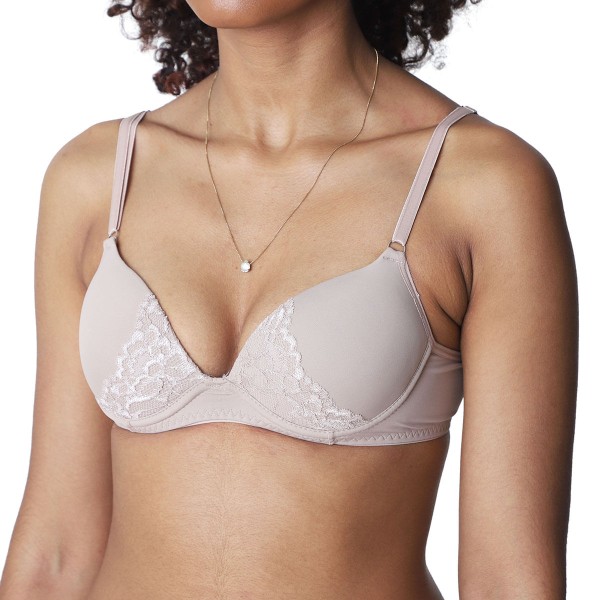 Encontraproduto.com.br - Sutiã Microfibra Renda Bege - Uniq