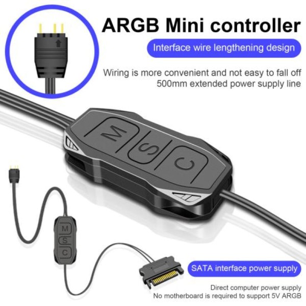 Controlador ARGB AR-1 Cabo de Extensão Compatível com SATA