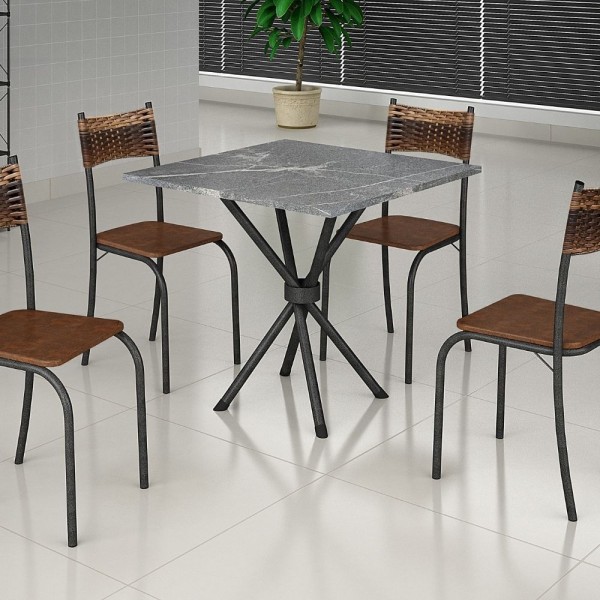 Mesa de Jantar 4 Cadeiras Tampo de Granito Martelado Atlanta Moveis Teixeira