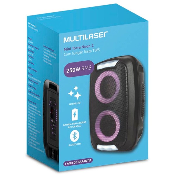 Encontraproduto.com.br - Caixa de Som Amplificada Multilaser Neon 2 SP400 250W Bluetooh USB
