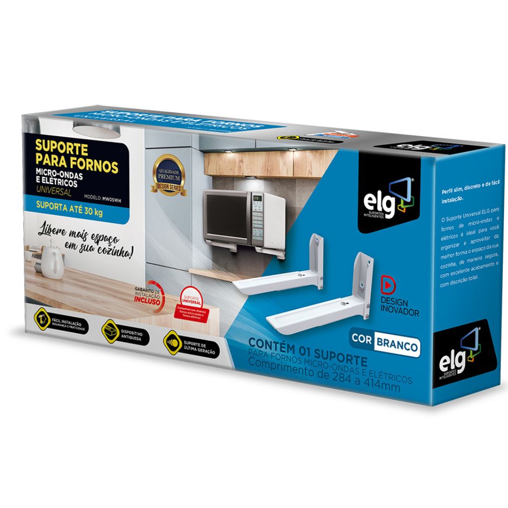 Encontraproduto.com.br - Suporte para Forno Micro-ondas com Base Regulável ELG MW05WH Branco