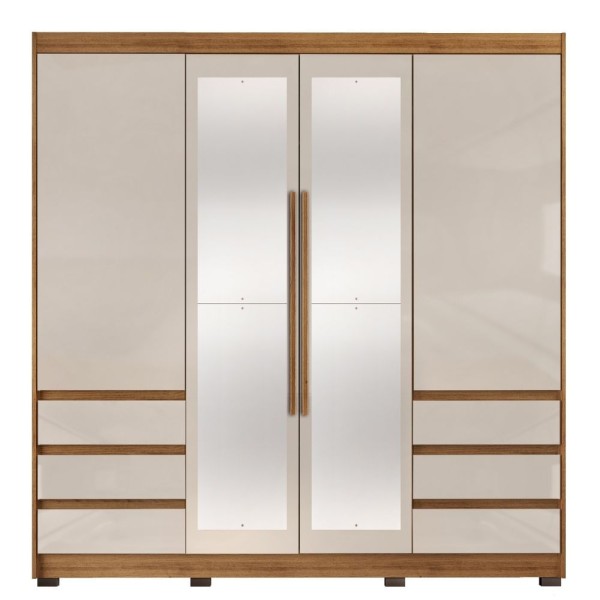 Encontraproduto.com.br - Guarda-Roupa Casal 4 Portas 6 Gavetas Com Espelho Mel Off White Triunfo DJ Móveis