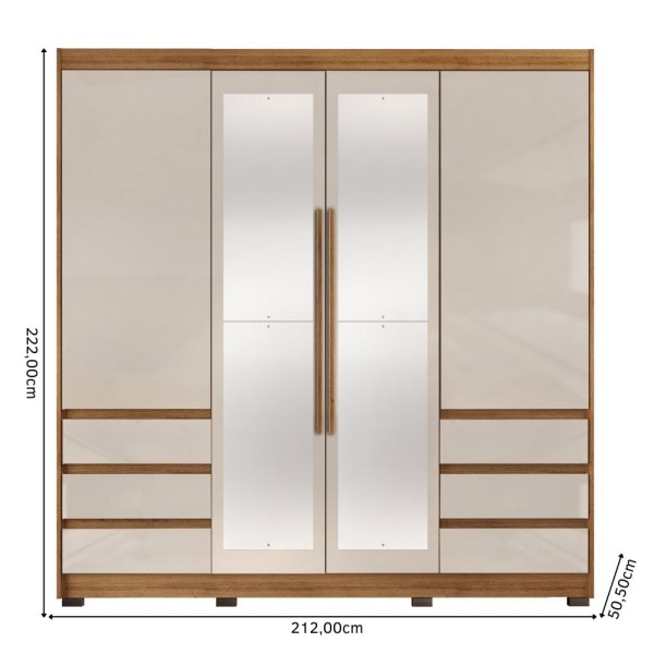 Encontraproduto.com.br - Guarda-Roupa Casal 4 Portas 6 Gavetas Com Espelho Mel Off White Triunfo DJ Móveis