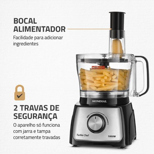 Encontraproduto.com.br - Multiprocessador 5 em 1 Com 2 Velocidades 1000W Mondial MPN-01-B Preto