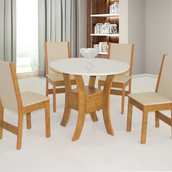 Mesa de Jantar 4 Cadeiras Freijó/Off White Ayla Móveis São Carlos