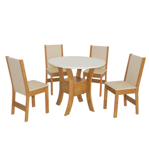 Encontraproduto.com.br - Mesa de Jantar 4 Cadeiras Freijó/Off White Ayla Móveis São Carlos
