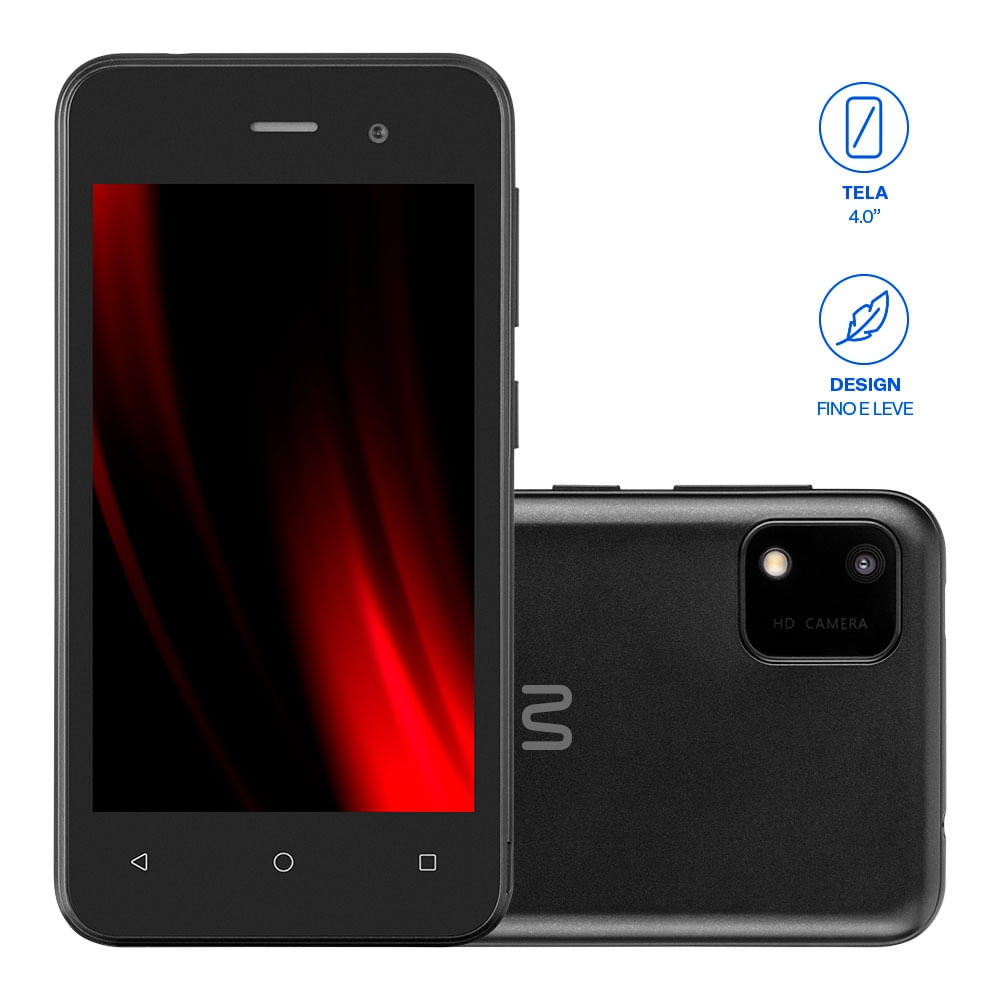 Encontraproduto.com.br - Smartphone Multilaser E Lite 2 64 (32+32)GB 3G Wi-Fi Tela 4 pol. Dual Chip 1GB RAM Android 10 Quad Core Preto - P9218OUT [Reembalado]