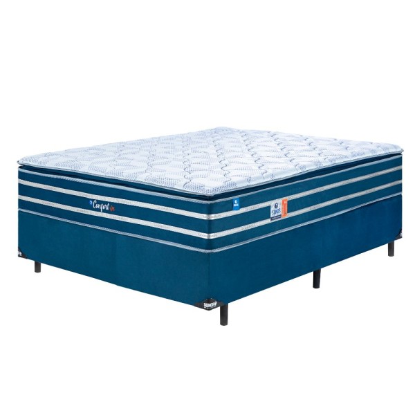 Encontraproduto.com.br - Cama Box Casal (138X188) D28 Azul Confort In Blue Sonos Colchões