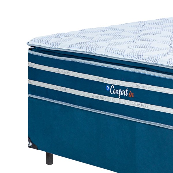 Encontraproduto.com.br - Cama Box Casal (138X188) D28 Azul Confort In Blue Sonos Colchões