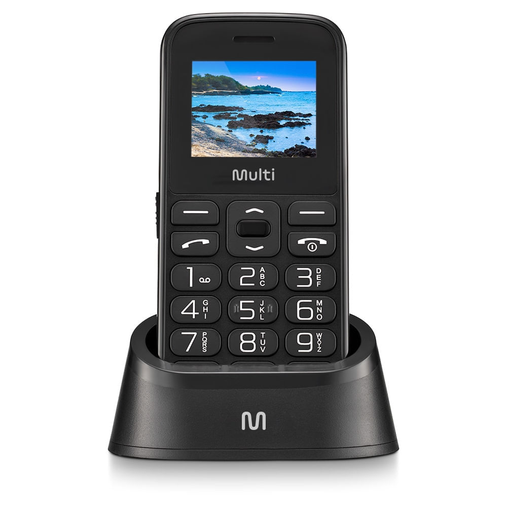 Celular Multilaser Vita com Base Carregadora Dual Chip  + Botão SOS + Rádio FM + MP3 + Bluetooth + Câmera - Preto - P9121OUT [Reembalado] P9121OUT