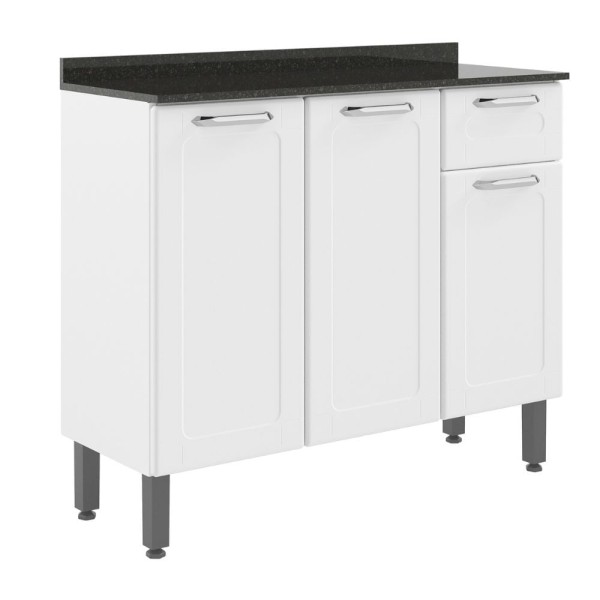 Encontraproduto.com.br - Balcão de Cozinha em Aço 3 Portas 1 Gaveta Branco Dona Maria Bertolini