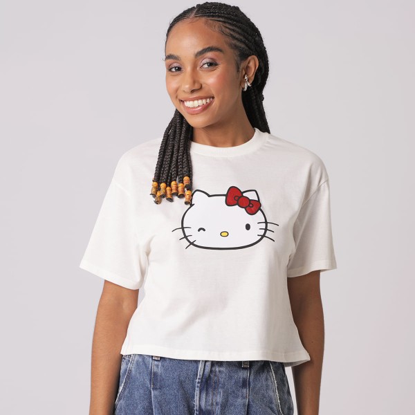Blusa Manga Curta Cru Hello Kitty