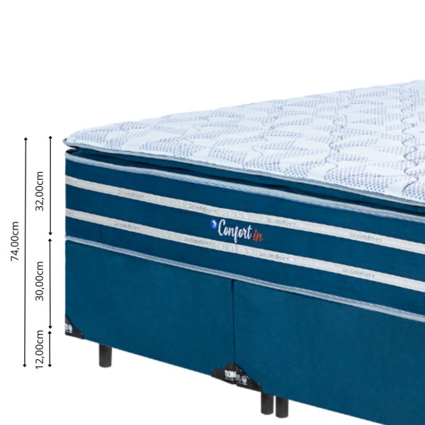 Encontraproduto.com.br - Cama Box King (193X203) D28 Azul Confort In Sonos Colchões