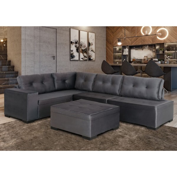 Sofá de Canto 3x2 Lugares Com Puff Chumbo Monaco Design Estofados