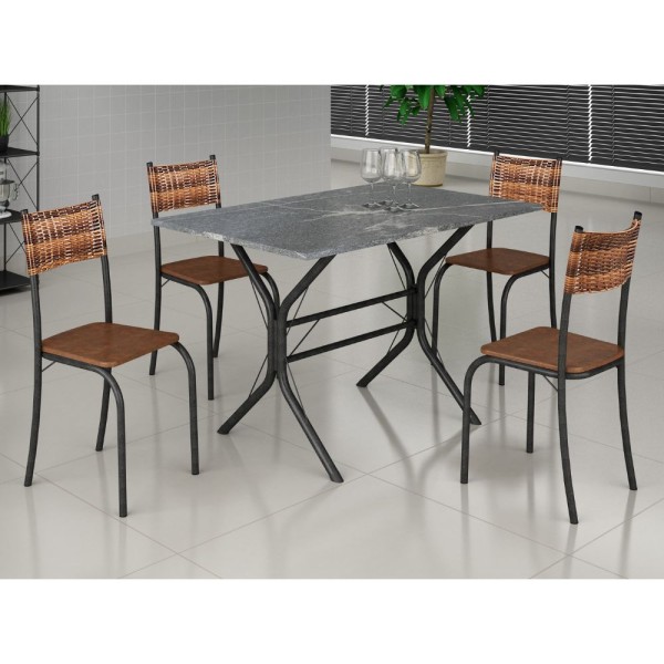 Mesa de Jantar 4 Cadeiras Marrom/Carvalho Atlanta Móveis Teixeira