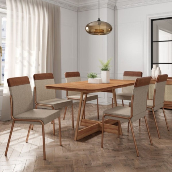 Encontraproduto.com.br - Mesa de Jantar 6 Cadeiras Rosê/Areia/Caramelo Atria Carraro Móveis