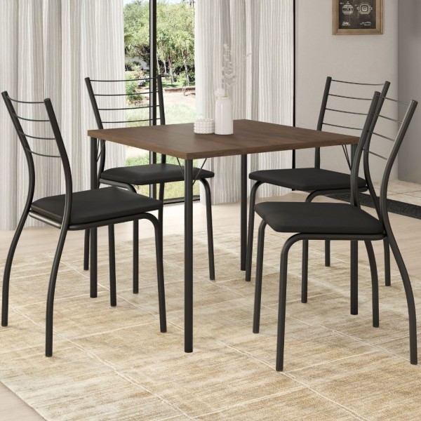 Encontraproduto.com.br - Mesa de Jantar 4 Cadeiras Marrom/Preto 1545/1700 Carraro Móveis