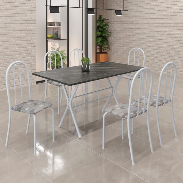 Encontraproduto.com.br - Mesa de Jantar 6 Cadeiras Ardosia/Branco/Paraopeba Ane Soma Móveis