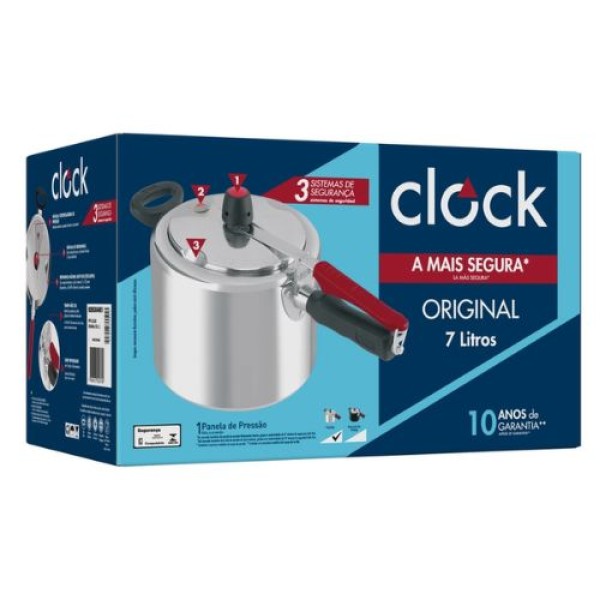 Encontraproduto.com.br - Panela de Pressão 7L Clock Original Fechamento Interno Polida