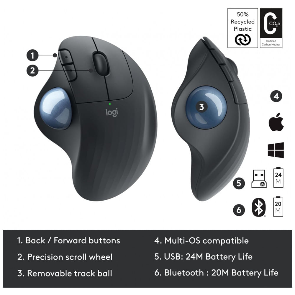 Encontraproduto.com.br - ERGO M575 Mouse Ergonômico Vertical Óptico sem Fio Reduz a Tensão do Pulso, LOGITECH 910 005867, Preto