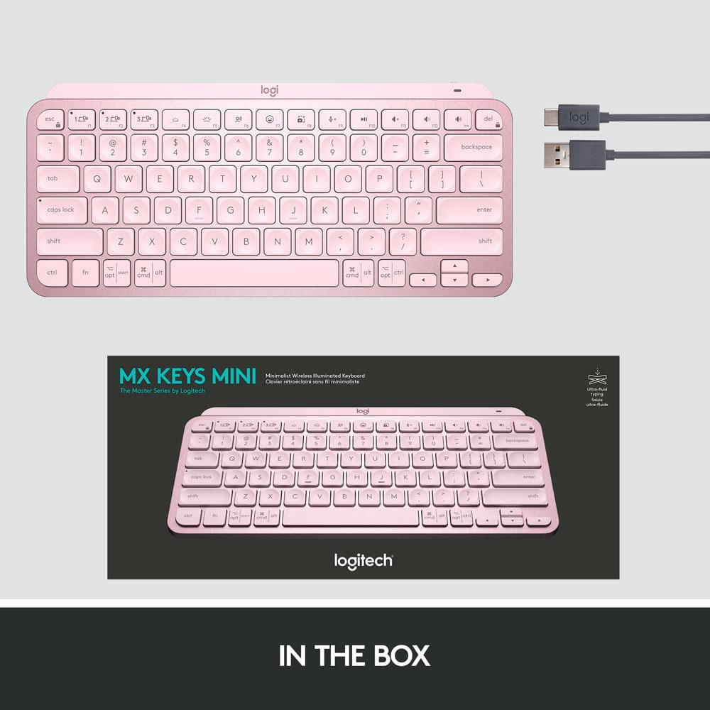 Encontraproduto.com.br - Teclado MX Keys Mini, Logitech, Bluetooth, Rosa