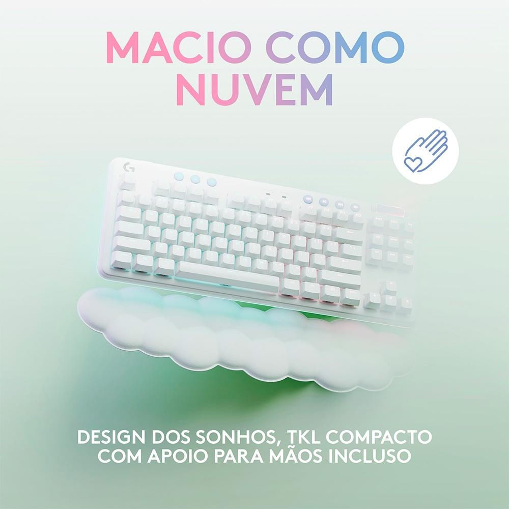 Teclado Gamer Sem Fio Logitech G715 Aurora Lightspeed RGB Mecânico Switch GX Red Linear Bluetooth Branco - 920-010706